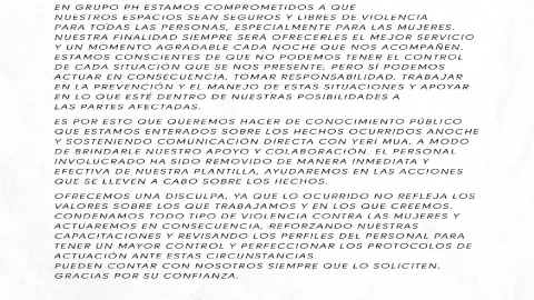 Comunicado del antro