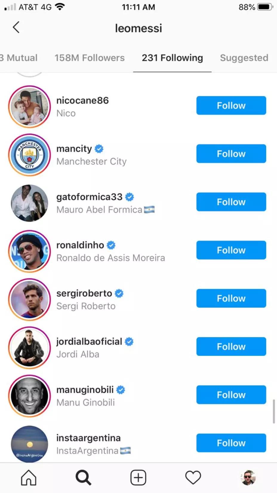 Lionel Messi sigue al Manchester City en Instagram