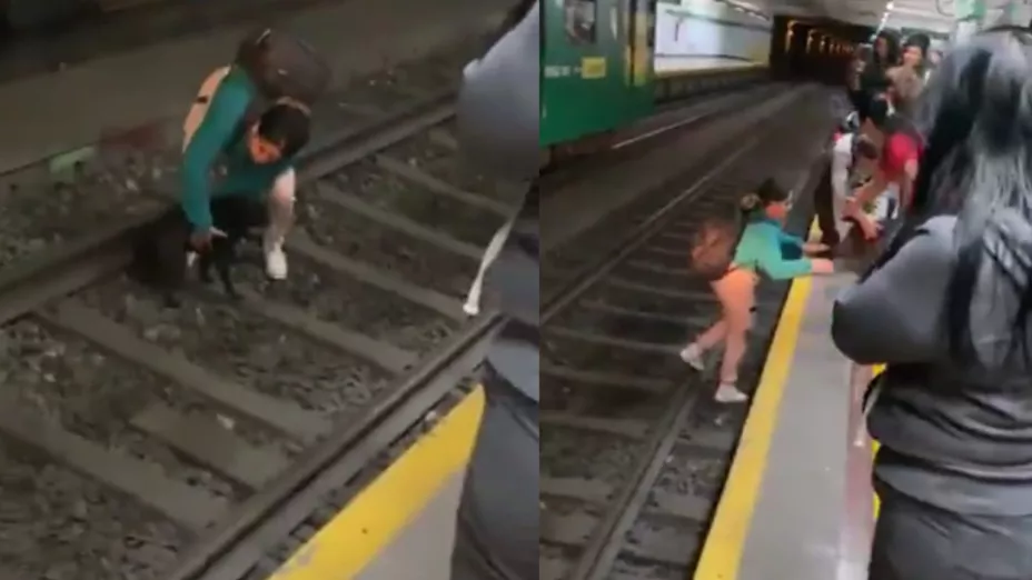 Abandonan a perrito en Guadalajara; mujer se lanza a las vías del tren para rescatarlo