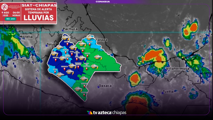 Lluvias muy fuertes en Chiapas durante este sábado: municipios con alerta Azul y Verde