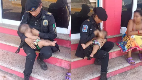 Mujer policía alimenta a bebé que llevaba dos días sin comer en Acapulco