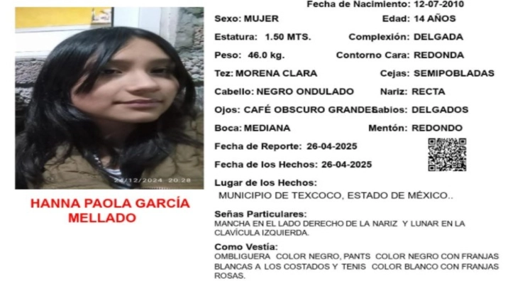 ALERTA AMBER: Hanna Paola García Mellado desapareció en Texcoco, Edomex