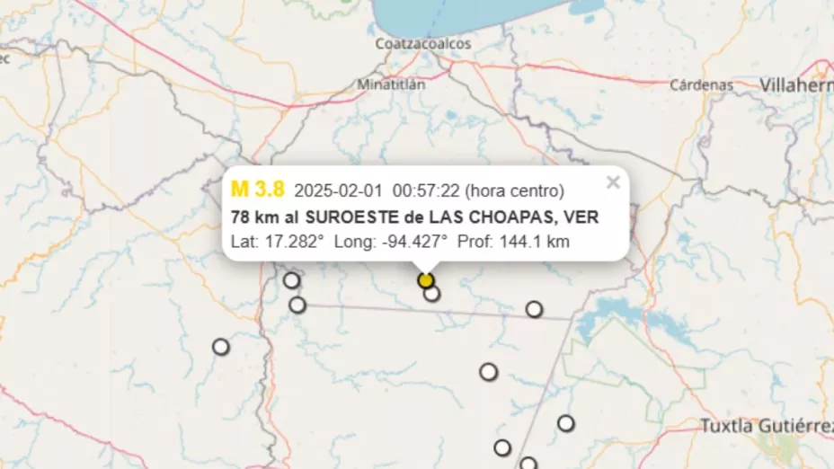 Sismo en Las Choapas, hoy 1 de febrero de 2025