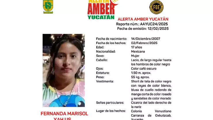 Fiscalía de Yucatán activa la Alerta Amber por la DESPARICIÓN de la menor Fernanda Yah