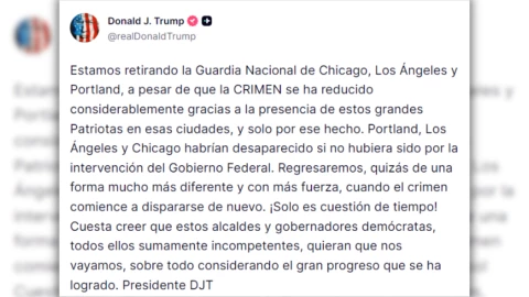 publicación del presidente donald trump sobre el reitiro de la guardia nacional de chicago, los angeles y portland