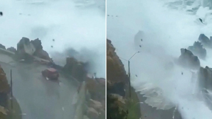 Familia rusa es impactada por ola en Concón, Chile