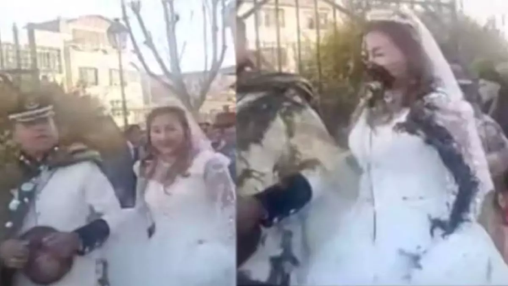 ¿Dulce venganza Bañan a recién casados con excremento y aceite (VIDEO).webp