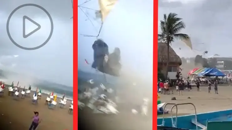 Tromba marina azota en playas de Veracruz.-