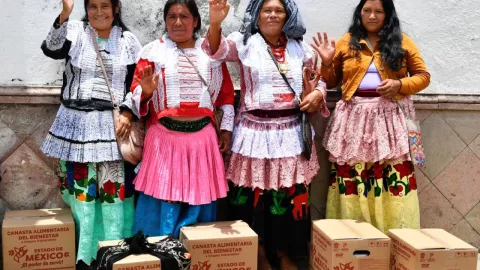 Entregan en La Paz, Edomex, canastas alimentarias y tarjetas Mujeres con Bienestar