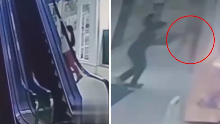 El accidente quedó grabado por cámaras de seguridad del centro comercial