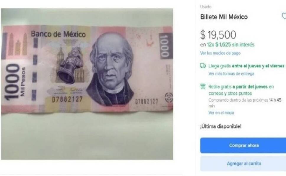 Piden un dineral por billete de mil pesos de Miguel Hidalgo