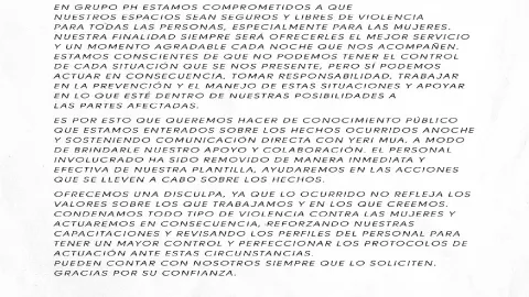 Comunicado del antro