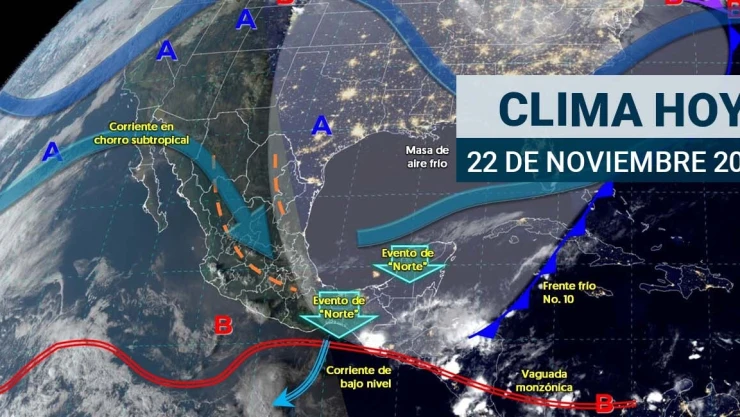 Clima, hoy viernes 22 de noviembre: Se esperan lluvias en el sureste de México