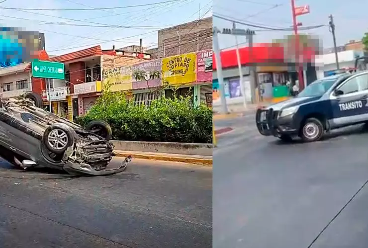 Accidente en el bulevar Ángel Albino Corzo de Tuxtla Gutiérrez deja un vehículo volcado