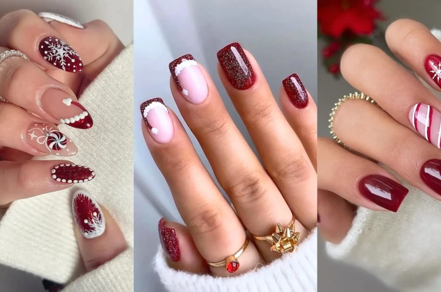 39 ideas de uñas rojas para Navidad