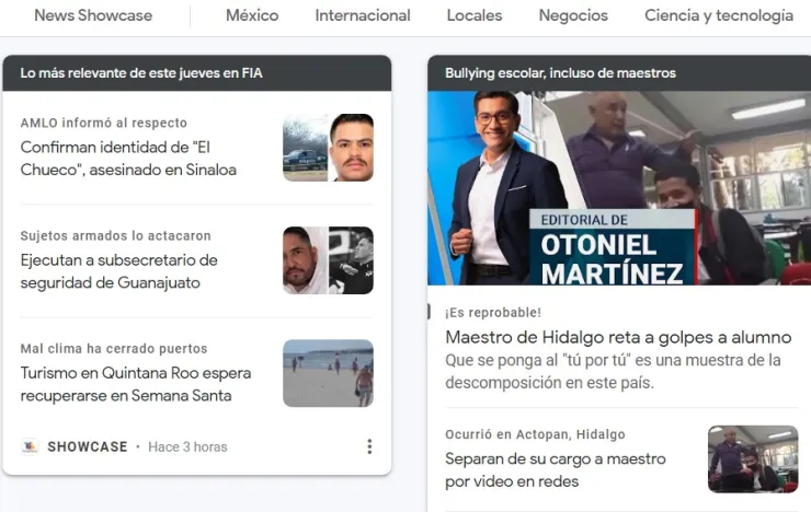 El objetivo de News Showcase es brindar contenido informativo nuevo y sin costo alguno; noticias de actualidad y especializadas en los intereses y geolocalización del usuario.