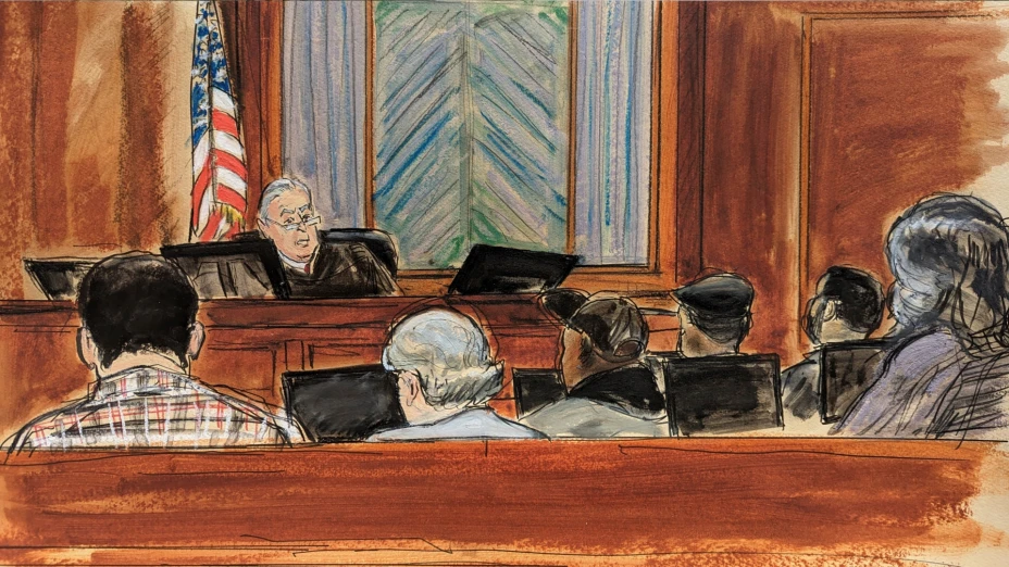 Dibujo de un tribunal federal de Manhattan en juicio contra Donald Trump.