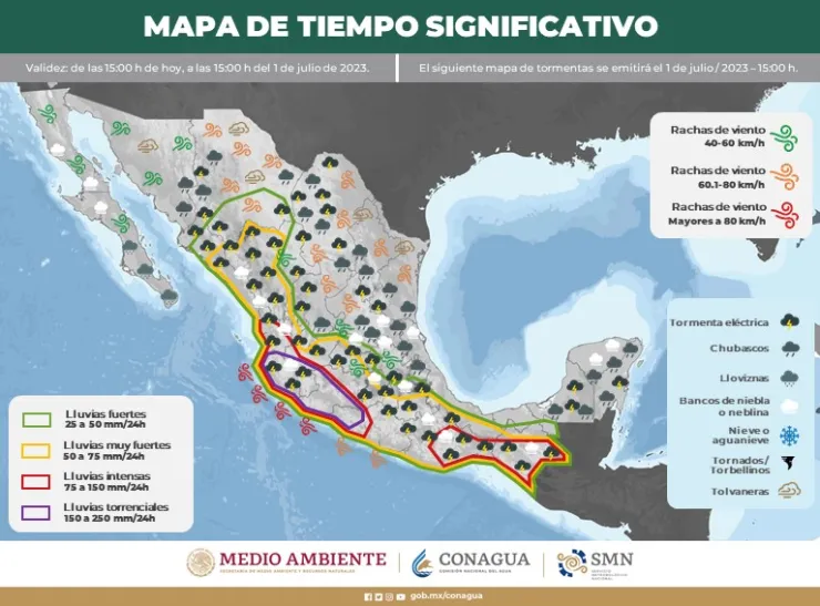 Clima en México 1 de julio de 2023