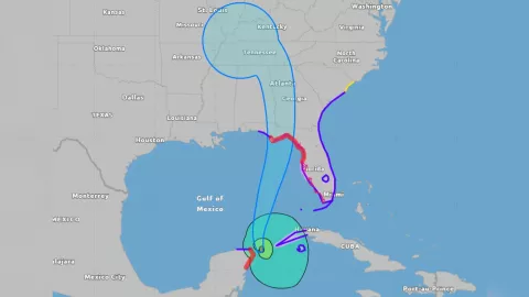 El mapa con el avance del huracán Helene en Estados Unidos.