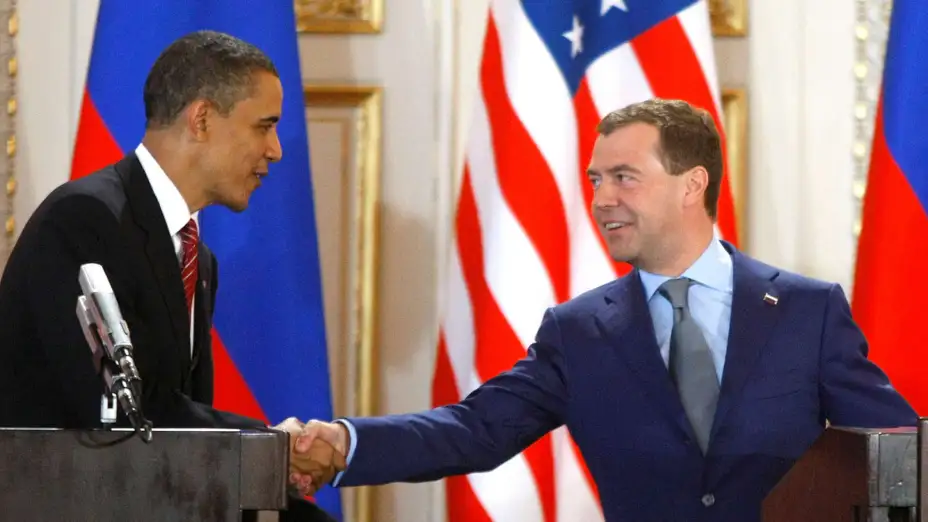 Barack Obama y Dmitry Medvedev tras firmar el tratado Nuevo STAR en 2010.