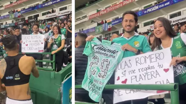 Lucas Romero regala playera a pareja y se comprometen