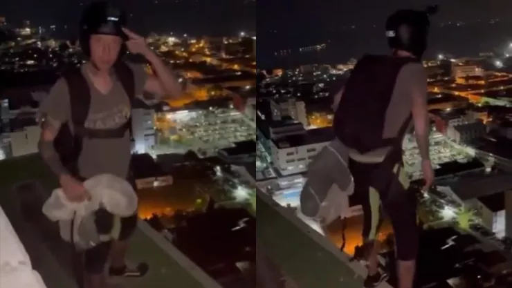 VIDEO: Muere hombre tras arrojarse desde un edificio y el paracaídas no abriera
