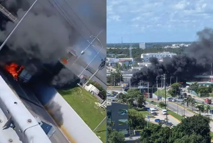 Vehículo se incendia en distribuidor vial del la Av. Colosio en CANCÚN; HOY 3 de octubre.jpg