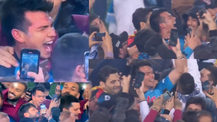 Chucky Lozano celebrando con afición del Napoli