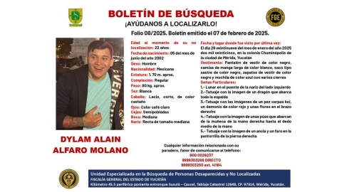 ¿Lo has visto? Activan Alerta Amber en Yucatán por DESAPARICIÓN de Dylam Alfaro Molano, de 22 años