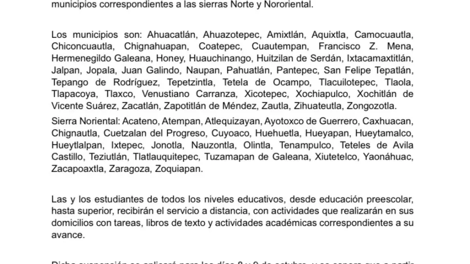 suspenden clases puebla jerry hoy