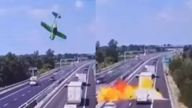Video de avioneta se estrella en autopista y deja dos muertos al norte de Italia.jpg
