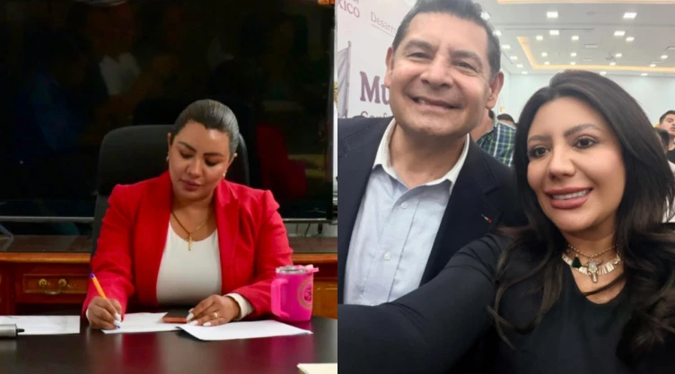 Fotos de alcaldesa de Acatlán, Lupita Bárcenas, y de Alejandro Armenta, gobernador de Puebla.