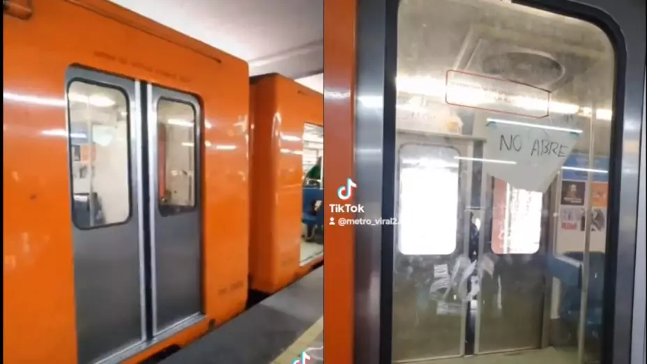 Metro CDMX: Con un papel pegado informan que las puertas de un vagón no abren