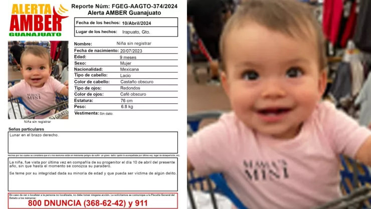 Alerta Amber bebé sustraida padre Guanajuato