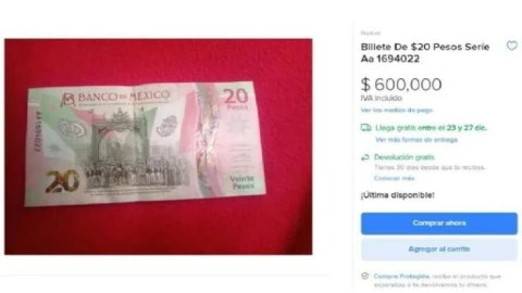 Billete 20 de pesos llega a valer 600 mil pesos