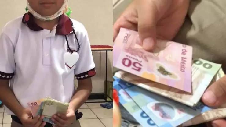 Viral Niño regresa de la escuela con casi 500 pesos en la lonchera