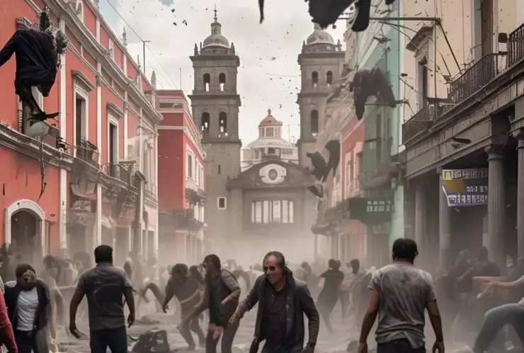 cómo se vería un ataque zombie en Puebla