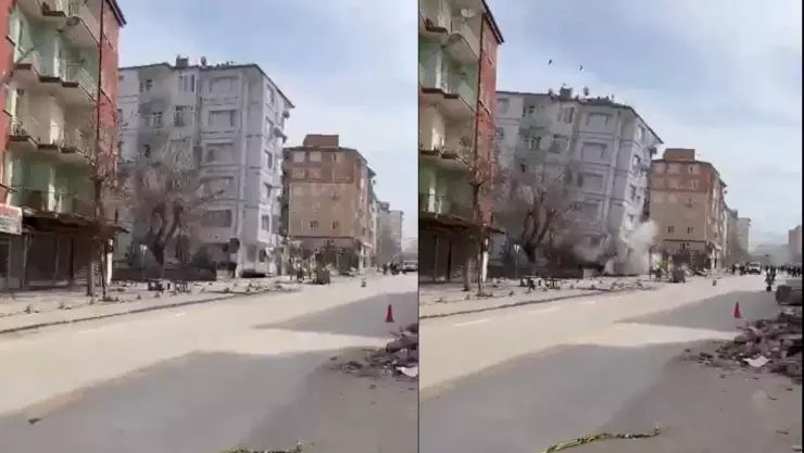 Se derrumba edificio tras sismo en Turquia.
