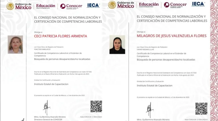 Ceci Flores y Milagros de Jesús reciben certificación oficial para la buscar desaparecidos en México