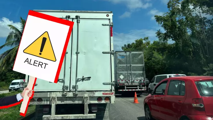 Se reporta tráfico muy pesado en al carretera federal tramo Playa del Carmen-Cancún HOY viernes 14 de febrero de 2025.jpg