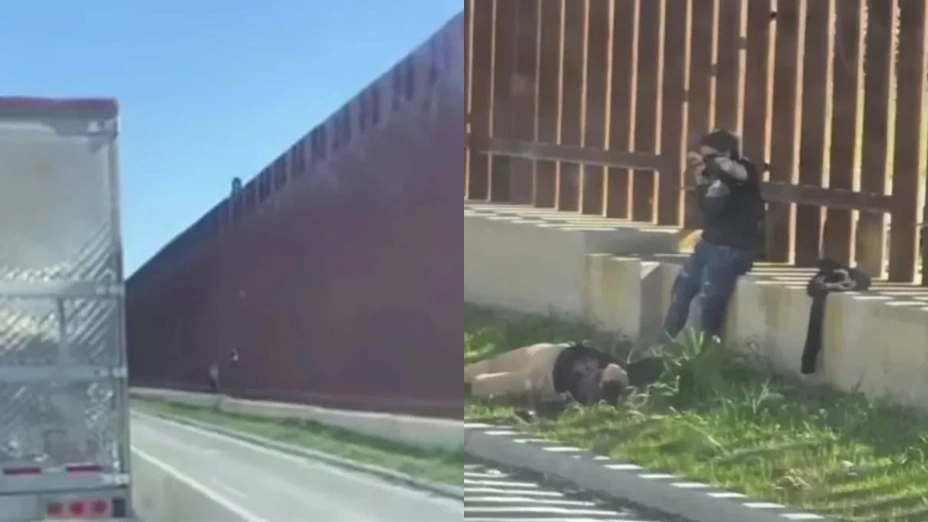 Mujeres caen de muro