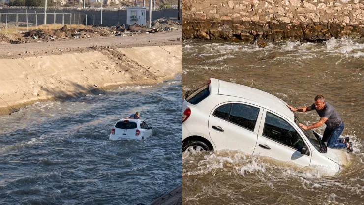 Auto cae a canal Sacramento en Gómez Palacio: VIDEO