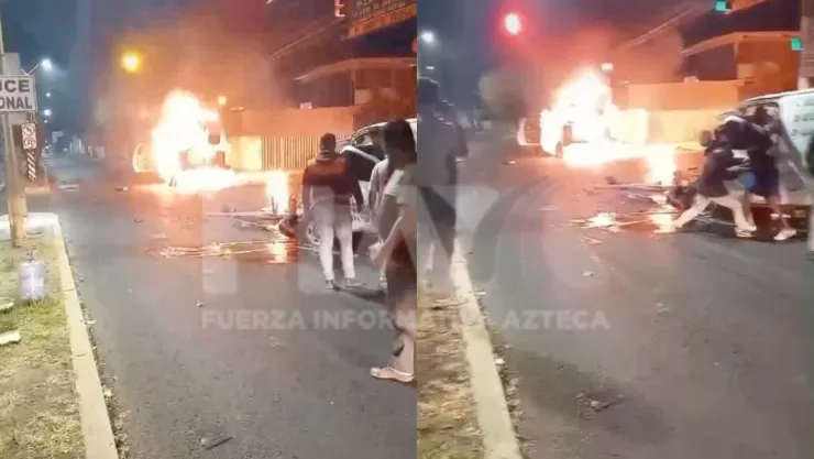 Camioneta choca a exceso de velocidad contra dos vehículos y provoca incendio en la Gremial
