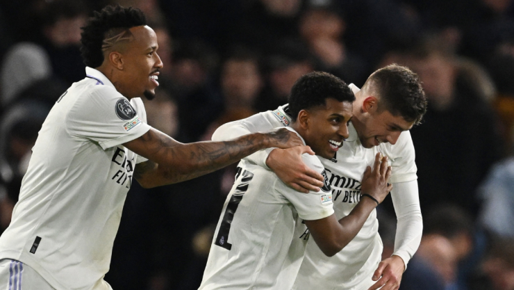 Celebración del Real Madrid por el gol de Rodrygo