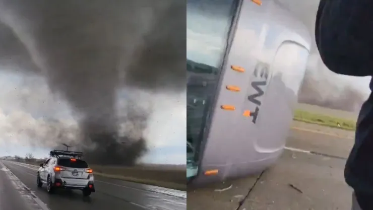 ¡De terror! Captan en VIDEO enorme tornado en Nebraska y voltea completamente un tráiler
