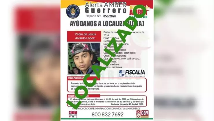 Localizado Pedro de Jesús Alvarado López