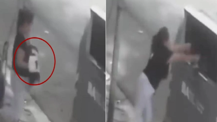 mujer tira basura perrita