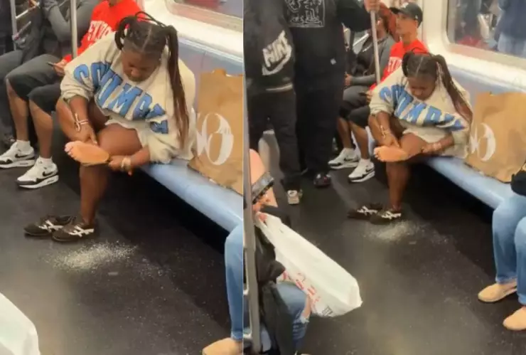 ¡Pedicure en hora pico! Pasajera del metro desata indignación en Nueva York (VIDEO)