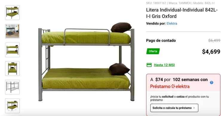 Así es la litera individual que promociona Elektra