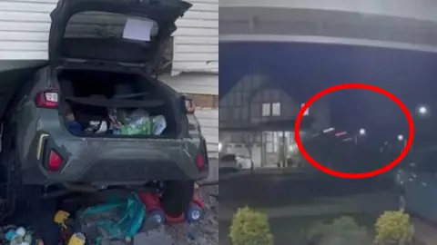 ¡De película! Auto sale volando y choca contra una casa; aquí el VIDEO